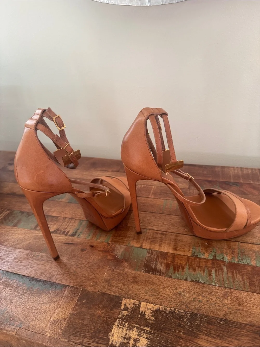 Saint Laurent Tan Leather Ankle-Strap Heels - Picture 3 of 8